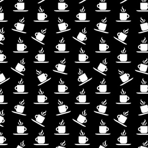 Coffee Mugs Pattern with Black Background (Small Size Print)