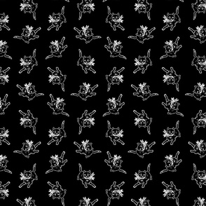 Cute Kitten with Bow Cats Pattern with Black Background (Small Size Print)