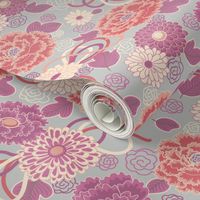 Peony Clouds Blue Kimono Floral