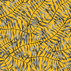 Black and Tropical Leaves on Yellow / Large