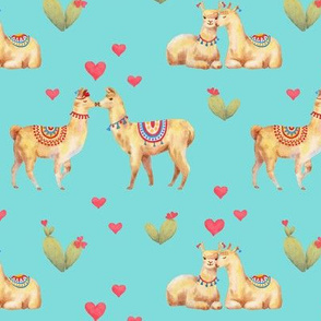 Llamas in Love on turquoise 