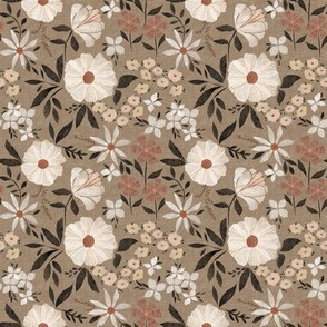 Paper Cut Flower Garden in Rose Brown - 4 inch repeat