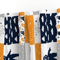 SPACE3_ROTATED | Wholecloth Quilt | Orange Navy Grey 
