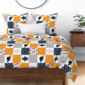 SPACE3_ROTATED | Wholecloth Quilt | Orange Navy Grey 