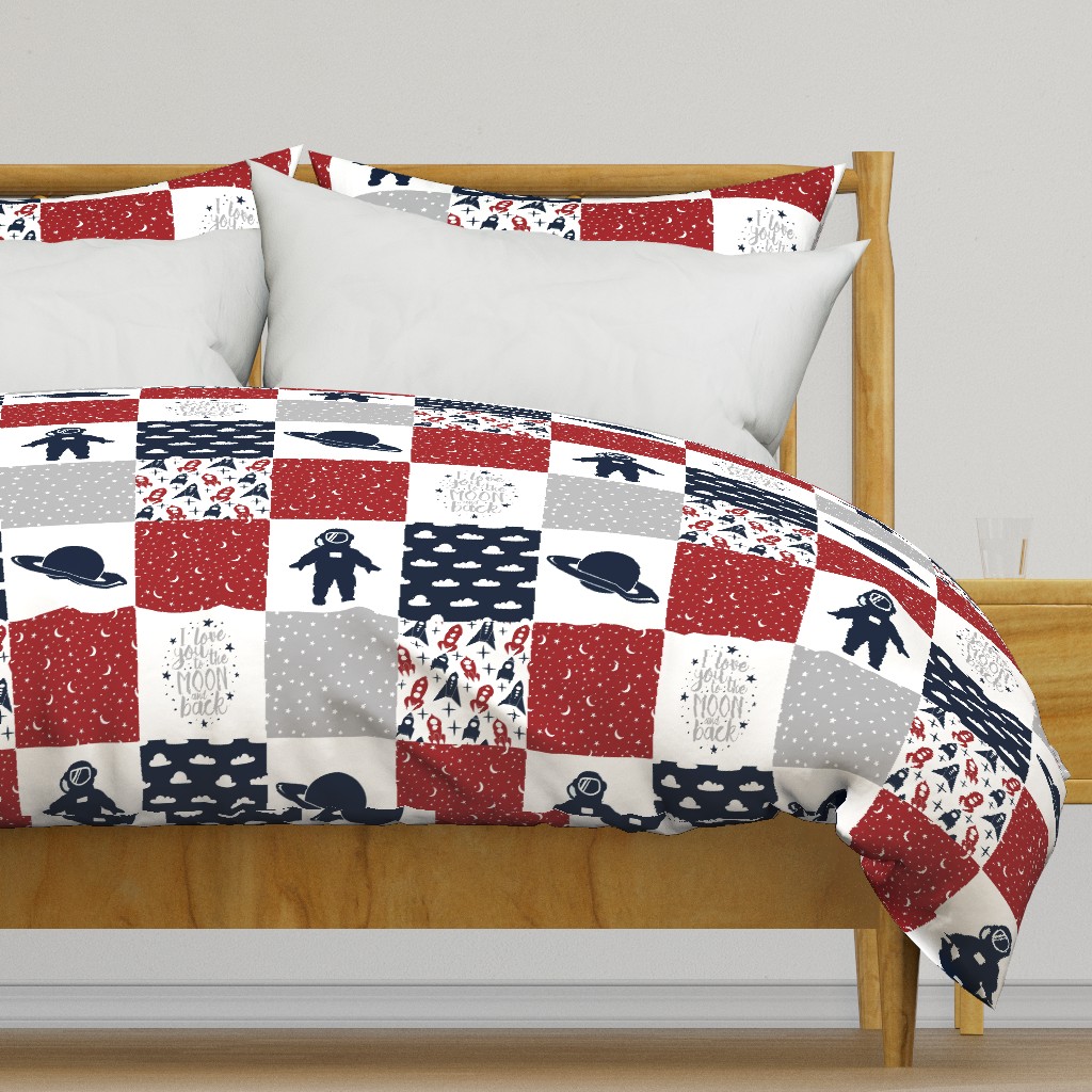 SPACE2 | Wholecloth Quilt | Red Navy Grey