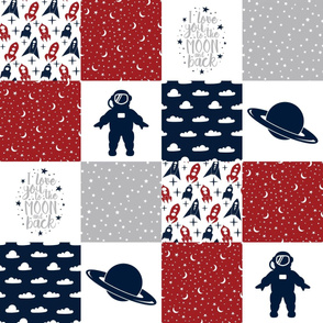 SPACE2 | Wholecloth Quilt | Red Navy Grey