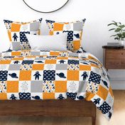 SPACE3 | Wholecloth Quilt | Orange Navy Grey