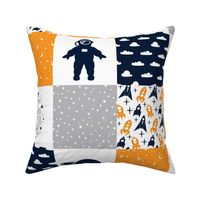 SPACE3 | Wholecloth Quilt | Orange Navy Grey