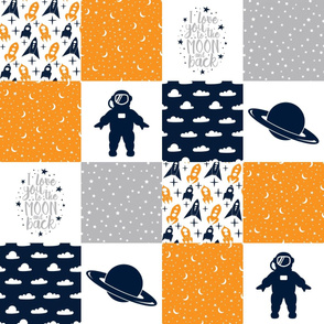 SPACE3 | Wholecloth Quilt | Orange Navy Grey