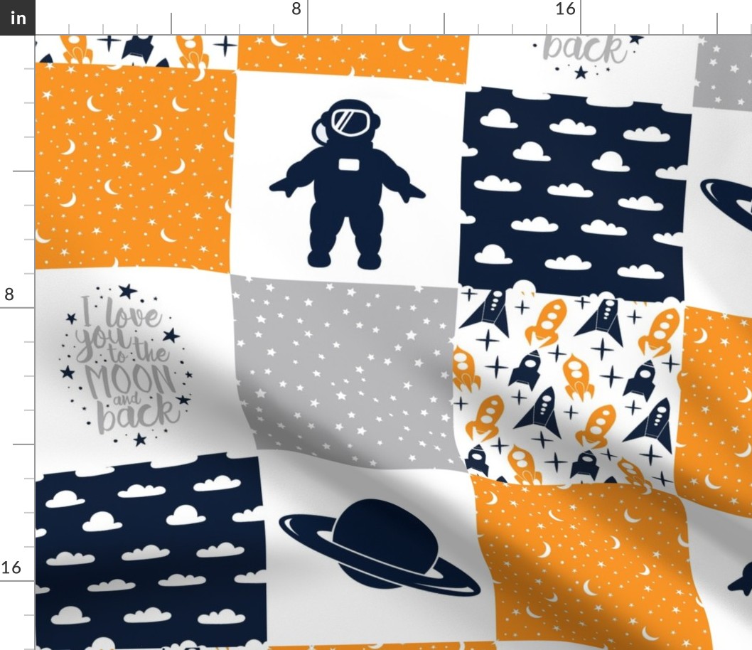 SPACE3 | Wholecloth Quilt | Orange Navy Grey