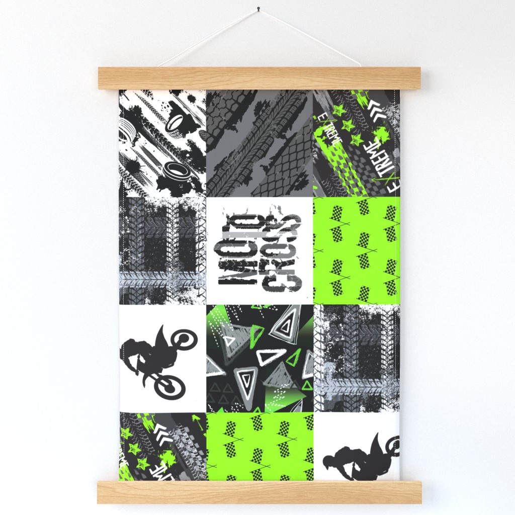 Moto1_ROTATED | Wholecloth Quilt | Lime Green Black 