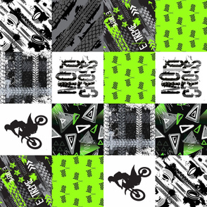 Moto1_ROTATED | Wholecloth Quilt | Lime Green Black 