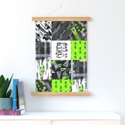 CAR4_ROTATED | Wholecloth Quilt | Grunge Speed Car Lime Green