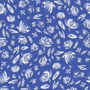 Watercolor Flowers on Blue