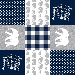 Elephant wholecloth - I love you more than you will ever know - patchwork - plaid -  navy (90) V2
