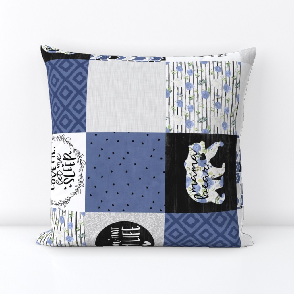 MomLife//Coffee//Blue - Wholecloth Cheater Quilt - Rotated