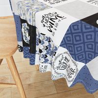 MomLife//Wine//Blue - Wholecloth Cheater Quilt - Rotated