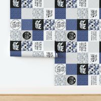 MomLife//Good Heart//Blue - Wholecloth Cheater Quilt - Rotated