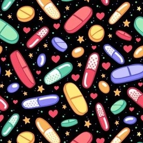Colorful Pills on Black