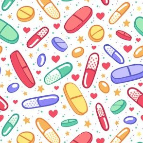 Colorful Pills on White