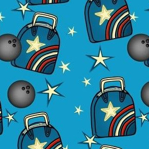Mod Bowl / Retro Bowling Bag, Balls & Stars on Blue  