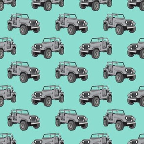 (small scale) jeeps - grey on aqua C20BS