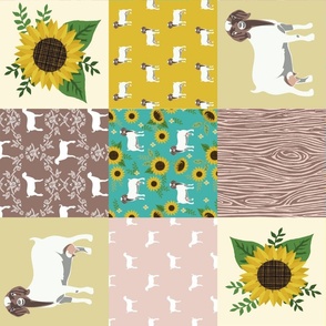 boer goat sunflower quilt fabric - cheater quilt fabric, farm quilt fabric 