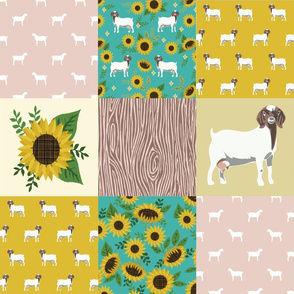 
boer goat sunflower quilt fabric - cheater quilt fabric, farm quilt fabric 
