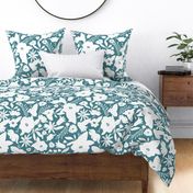 Finley - Boho Girl Floral Silhouette Light Teal Large Scale