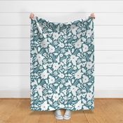 Finley - Boho Girl Floral Silhouette Light Teal Large Scale