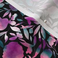 Watercolor papercut floral purple teal and black medium scale