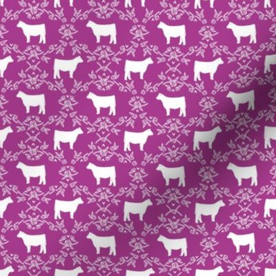 cow silhouette fabric - floral silhouette fabric - purple