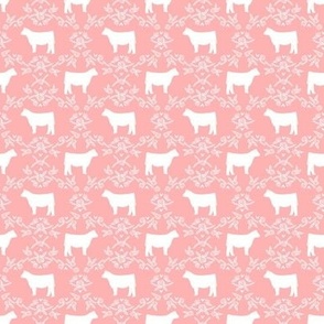 cow silhouette fabric - floral silhouette fabric - pink