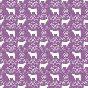 cow silhouette fabric - floral silhouette fabric - purple