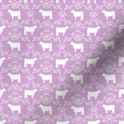 cow silhouette fabric - floral silhouette fabric - lilac