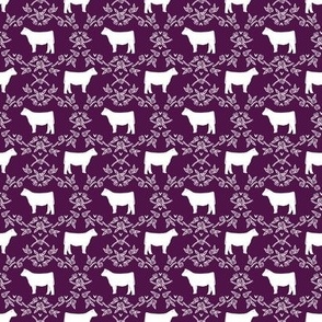 cow silhouette fabric - floral silhouette fabric - purple
