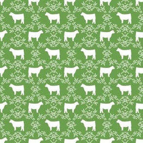 cow silhouette fabric - floral silhouette fabric - green