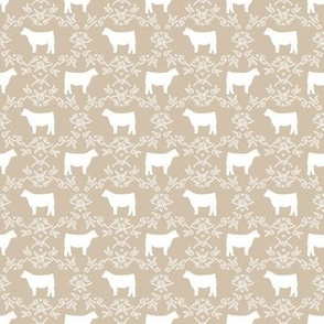 cow silhouette fabric - floral silhouette fabric - taupe