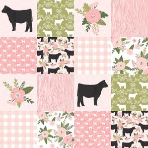 cow quilt fabric - black cattle fabric, cow fabric -  peach