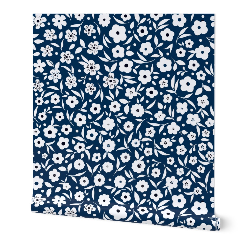 Ditsy Florals in Dark blue