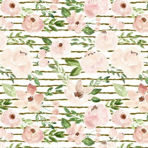 springtime blush metallic watercolor florals  - bronze stripes