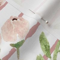 springtime blush metallic watercolor florals  on pink  stripes 