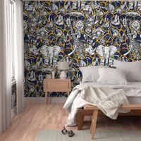 Line Art Safari Wallpaper Adventure | Navy + Deep Yellow 