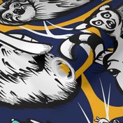 Line Art Safari Wallpaper Adventure | Navy + Deep Yellow 