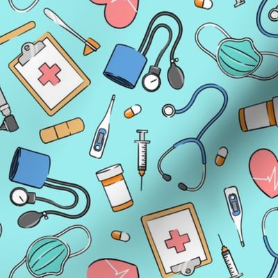 Blue Tools Of Health Care Fabric