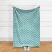 (small scale) medical supplies - doctor / nurse fabric - blue & pink on light teal - LAD20