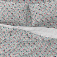 (small scale) medical supplies - doctor / nurse fabric - blue & red on grey linen - LAD20