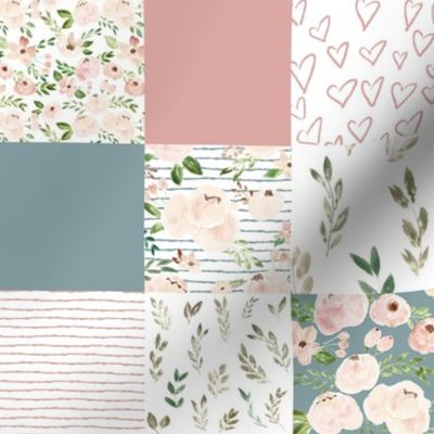 springtime metallic blush quilt - blue & pink 