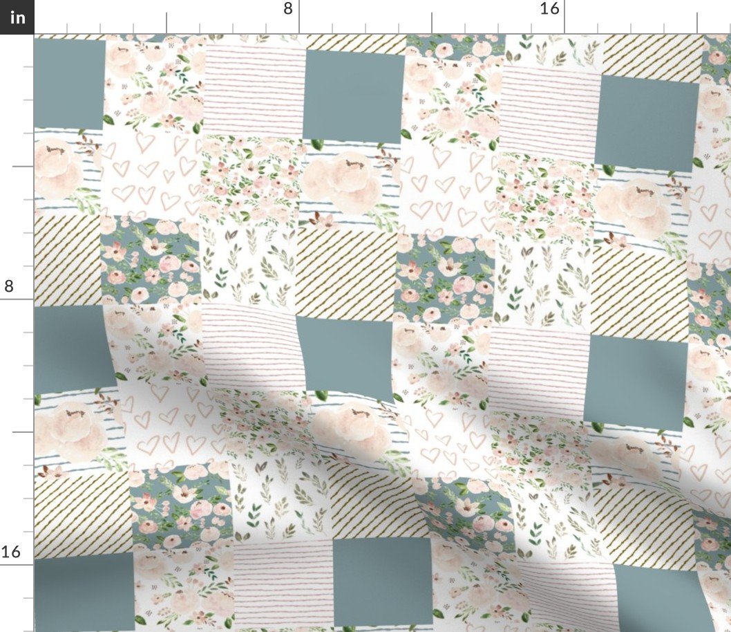 springtime metallic blush quilt - blue & pink 