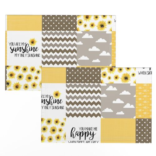 You are my sunshine//Sunflowers//Brown&Yellow - Wholecloth Cheater Quilt